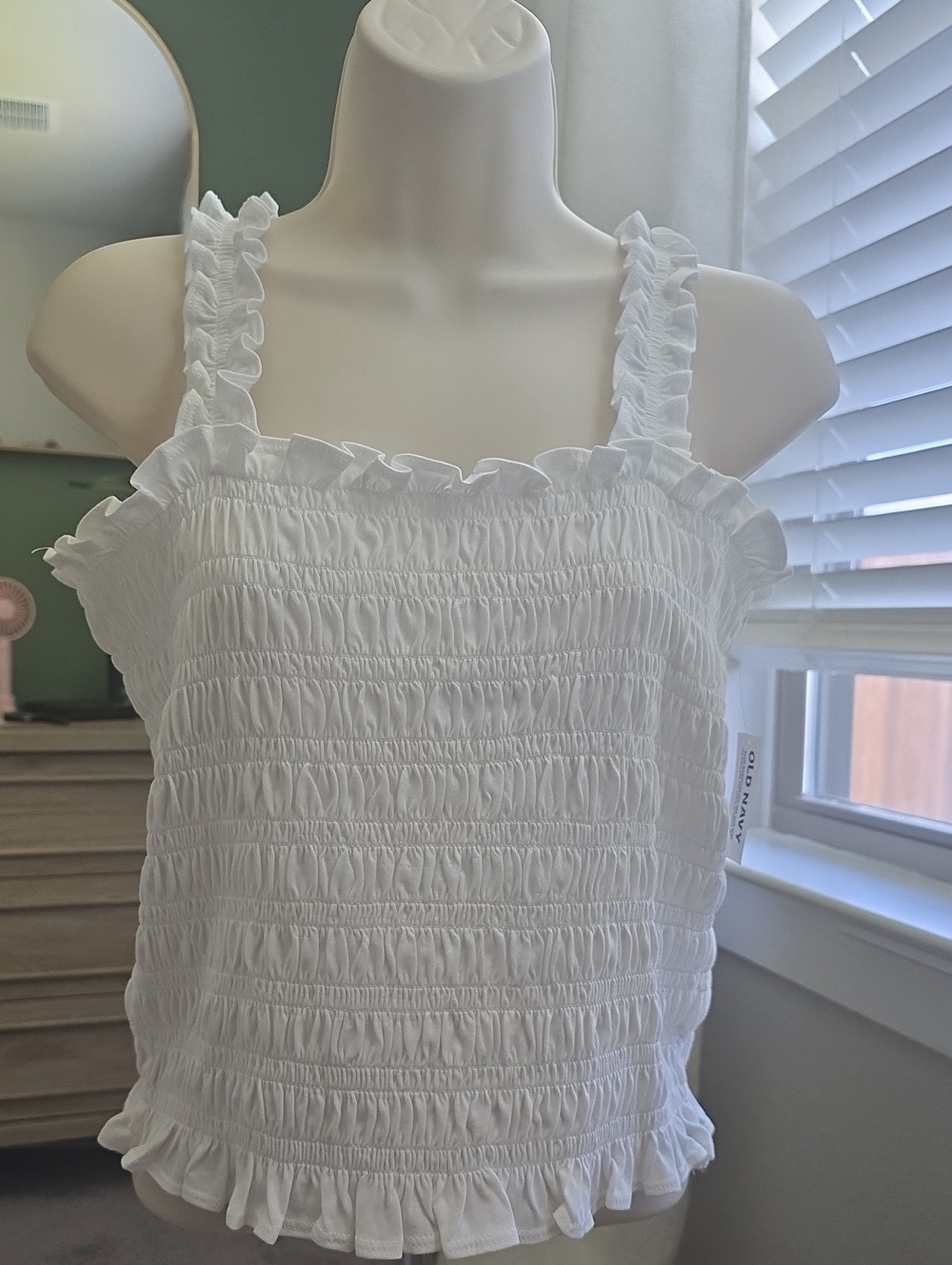 Old Navy White Smocked Ruffle Camisole